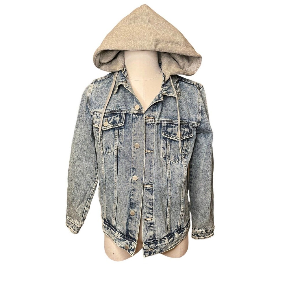 BlankNYC Men’s Jean Jacket Zip Off Hoodie NWT Medium Trucker Acid Wash